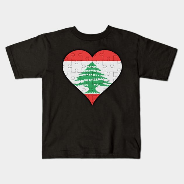 Lebanese Jigsaw Puzzle Heart Design - Gift for Lebanese With Lebanon Roots Kids T-Shirt by Country Flags